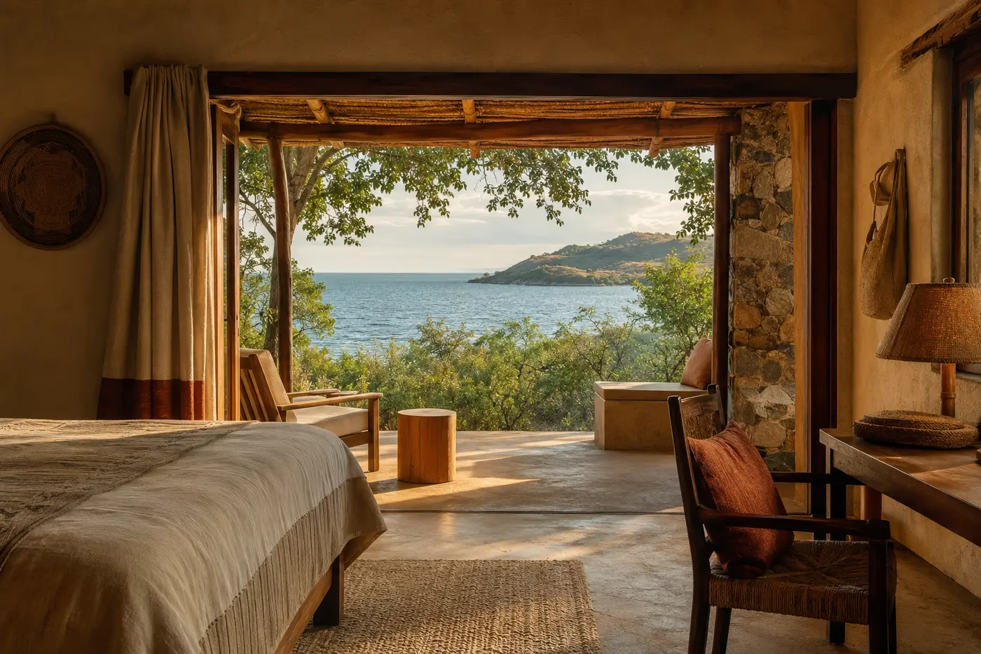 Lake-view lodge room